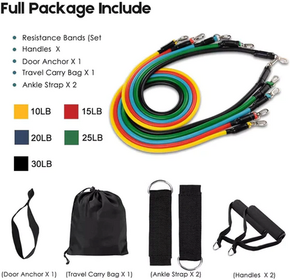 Resistance Band 11 Piece Set with Belt- 145kg